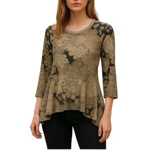 Saks Fifth Avenue Boho Tunic Sheer Double Layer Back Long Sleeve Blouse Small